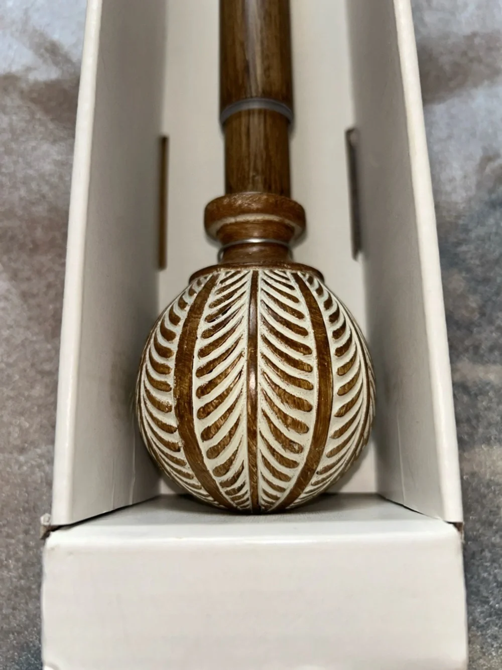 Opalhouse Jungalow Light Wood Curtain Rod with Textured Carved Round Finials.